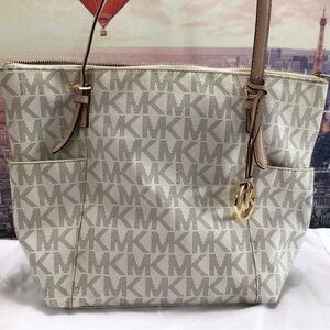 Michael Kors Beige Logo Tote with Gold Charm